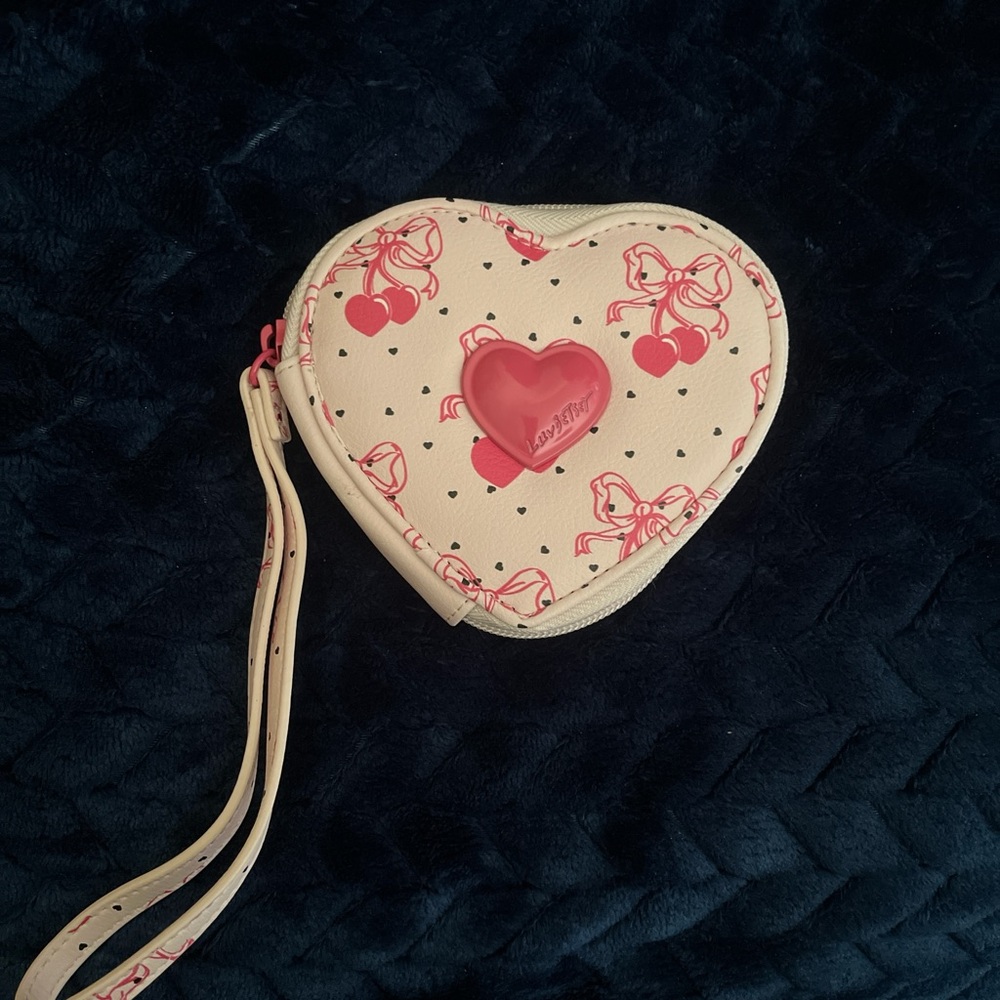 Betsey Johnson Heart Coin Purse Wristlet - Sweet Pink Cherries